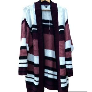 Express Sweater Gray Chunky Knit Cardigan Open Front Striped Sz. Medium
